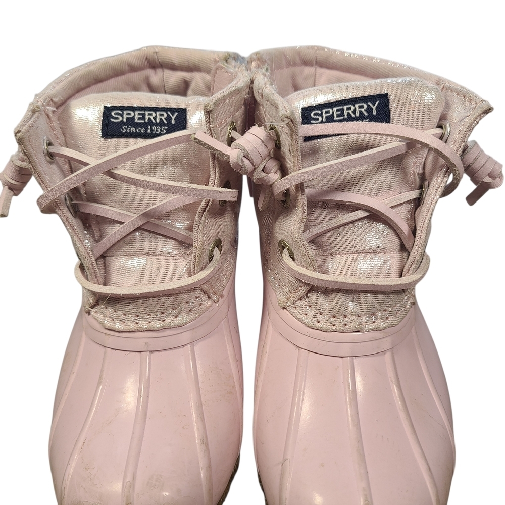 Sperry Kids Pink Glitter Duck Boots Size 8 Waterproof Rain Shoes - Picture 10 of 14